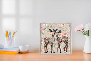 Dancing Deer - Floral Mini Framed Canvas-Mini Framed Canvas-Jack and Jill Boutique