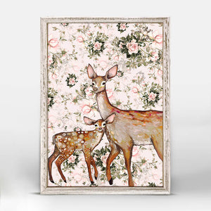 Deer with Fawn - Floral Mini Framed Canvas-Mini Framed Canvas-Jack and Jill Boutique