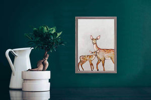 Deer With Fawn - Soft Pewter Mini Framed Canvas-Mini Framed Canvas-Jack and Jill Boutique