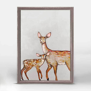 Deer With Fawn - Soft Pewter Mini Framed Canvas-Mini Framed Canvas-Jack and Jill Boutique