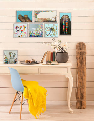 Designer Walrus on Bright Blue - Mini Framed Canvas-Mini Framed Canvas-Jack and Jill Boutique