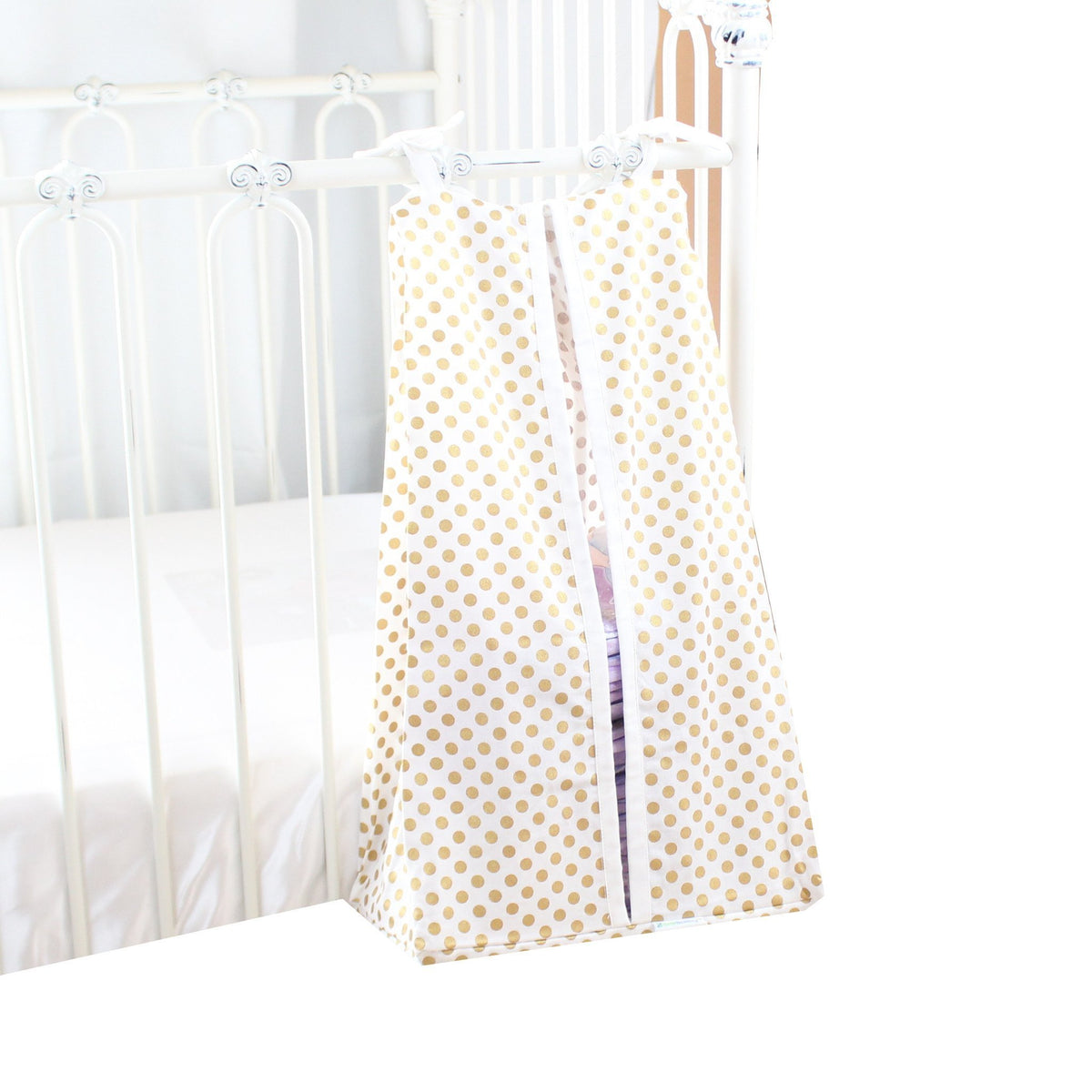 Diaper Stacker | Metallic Gold Dots with Coral, White or Mint Edging-Diaper Stacker-White-Jack and Jill Boutique