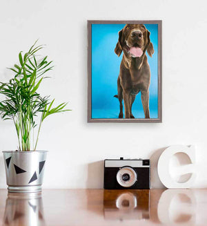 Dog Collection - Chocolate Lab On Blue Mini Framed Canvas-Mini Framed Canvas-Jack and Jill Boutique