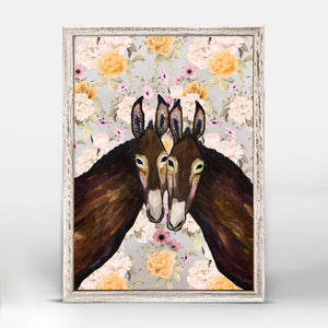 Donkey Duo - Floral Mini Framed Canvas-Mini Framed Canvas-Jack and Jill Boutique