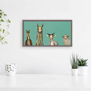 Donkey, Llama, Goat, Sheep on Teal - Mini Framed Canvas-Mini Framed Canvas-Jack and Jill Boutique