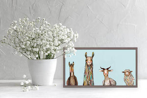 Donkey, Llama, Goat, Sheep - Sky Blue Mini Framed Canvas-Mini Framed Canvas-Jack and Jill Boutique