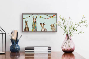 Donkey, Llama, Goat, Sheep With Garland - Mini Framed Canvas-Mini Framed Canvas-Jack and Jill Boutique