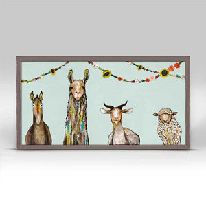 Donkey, Llama, Goat, Sheep With Garland - Mini Framed Canvas-Mini Framed Canvas-Jack and Jill Boutique
