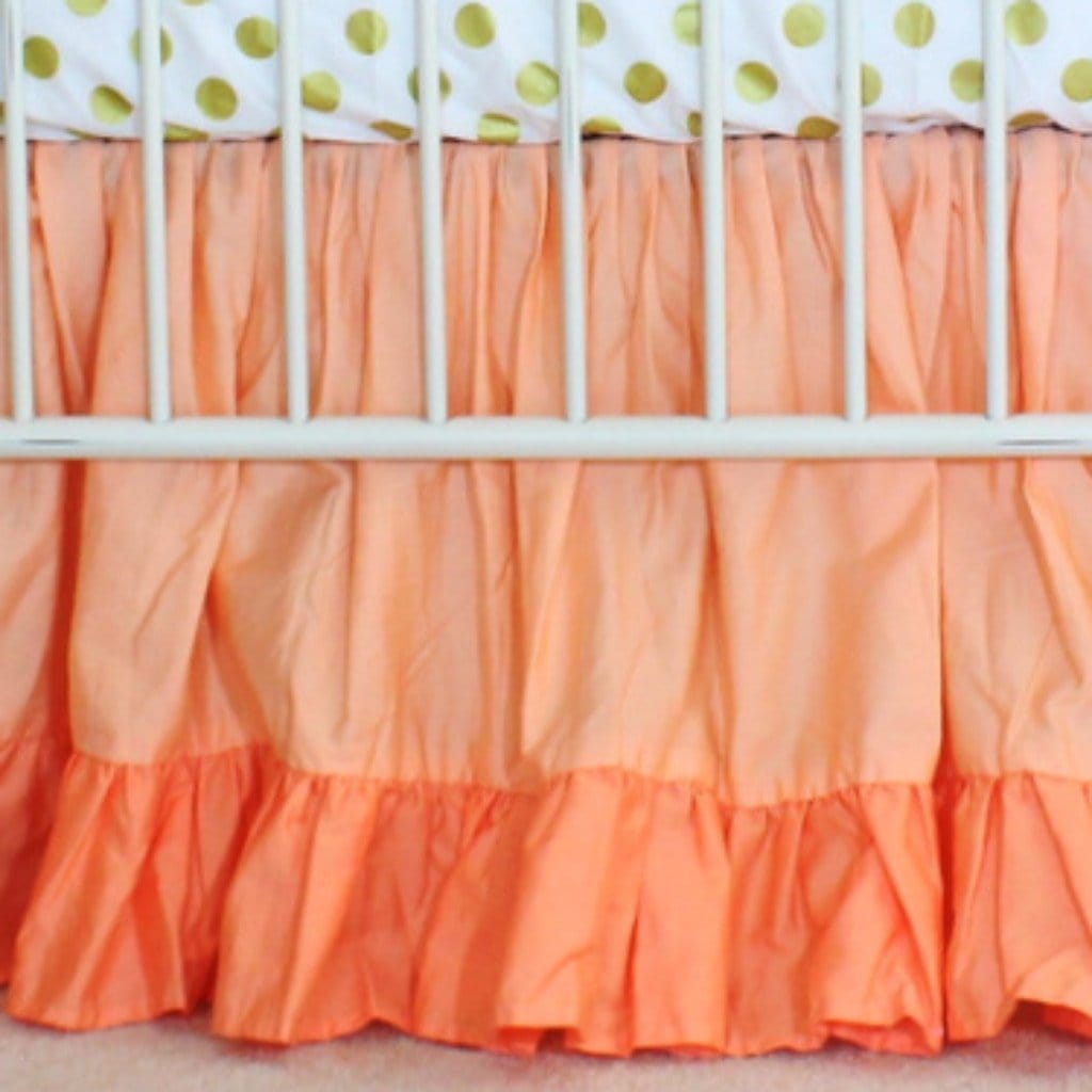 Double Ruffle Crib Skirt | Coral Sunset Papaya and Gold Dots-Crib Skirt-Jack and Jill Boutique