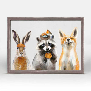 Fall Collection - Thankful Raccoon and Pals - Gray Mini Framed Canvas-Mini Framed Canvas-Jack and Jill Boutique