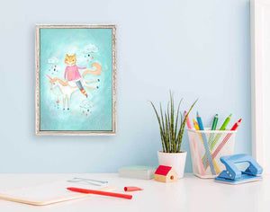 Fancy Friends - Kitten And Magical Unicorn Mini Framed Canvas-Mini Framed Canvas-Jack and Jill Boutique