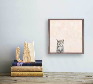 Feline Friends - Cat On Pink Mini Framed Canvas-Mini Framed Canvas-Jack and Jill Boutique