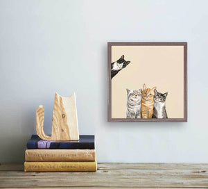 Feline Friends - Three Cats Plus One Mini Framed Canvas-Mini Framed Canvas-Jack and Jill Boutique