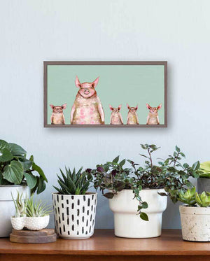 Five Piggies In A Row - Mint Mini Framed Canvas-Mini Framed Canvas-Jack and Jill Boutique