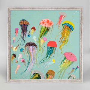 Floating Jellyfish Aqua - Mini Framed Canvas-Mini Framed Canvas-Jack and Jill Boutique
