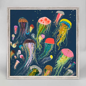 Floating Jellyfish Indigo - Mini Framed Canvas-Mini Framed Canvas-Jack and Jill Boutique
