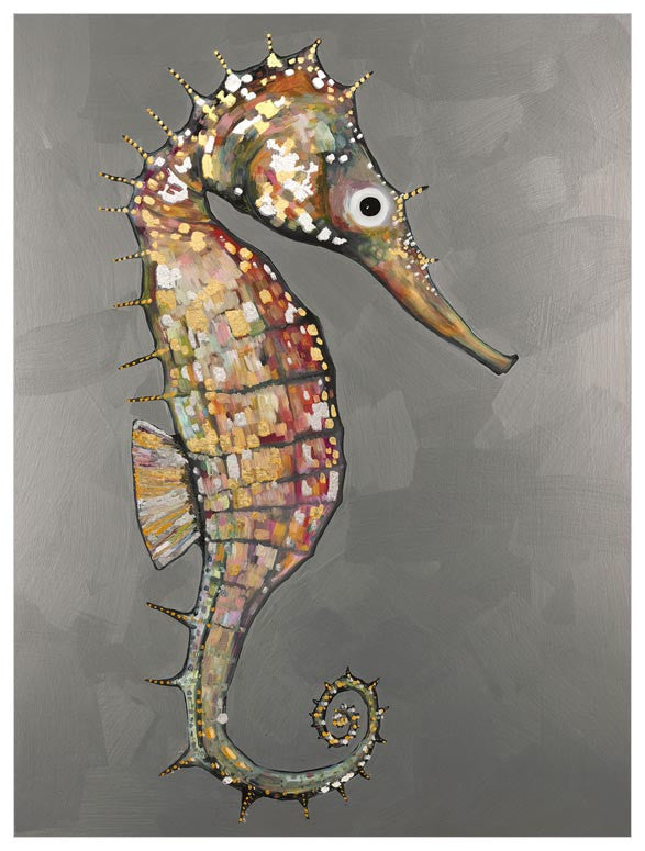 Floating Seahorse Silver - Metallic Embellished Canvas Wall Art-Wall Art-18x24 Canvas-Jack and Jill Boutique