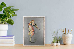 Floating Seahorse Silver - Mini Framed Canvas-Mini Framed Canvas-Jack and Jill Boutique