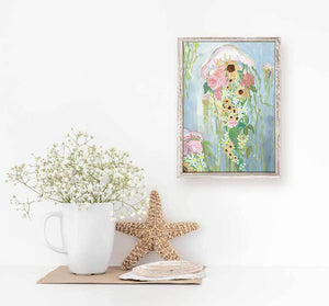 Flora & The Jellyfish - Mini Framed Canvas-Mini Framed Canvas-Jack and Jill Boutique
