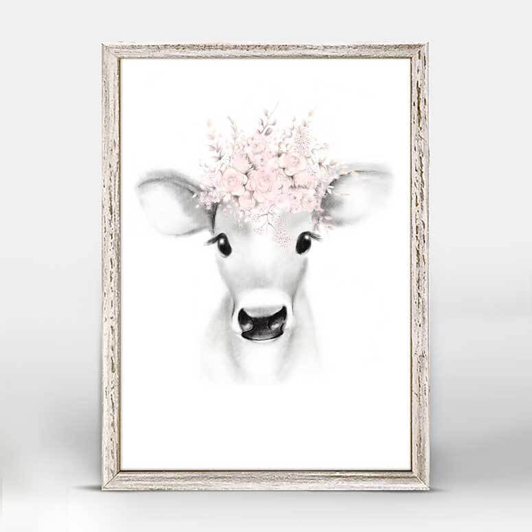 Flower Crown Friends - Cow Mini Framed Canvas-Mini Framed Canvas-Jack and Jill Boutique