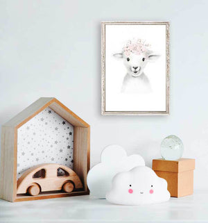 Flower Crown Friends - Lamb Mini Framed Canvas-Mini Framed Canvas-Jack and Jill Boutique