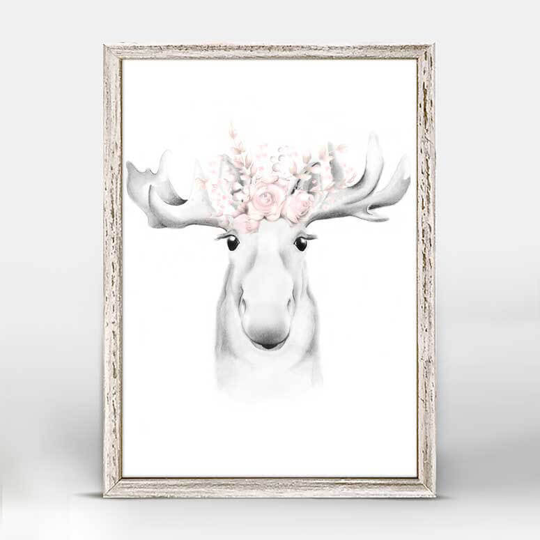 Flower Crown Friends - Moose Mini Framed Canvas-Mini Framed Canvas-Jack and Jill Boutique