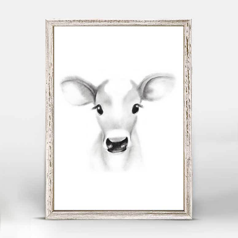 Fluffy Faces - Cow Mini Framed Canvas-Mini Framed Canvas-Jack and Jill Boutique