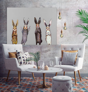Four Bunnies On Grey Wall Art-Wall Art-Jack and Jill Boutique