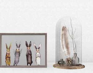 Four Bunnies On Grey - Mini Framed Canvas-Mini Framed Canvas-Jack and Jill Boutique
