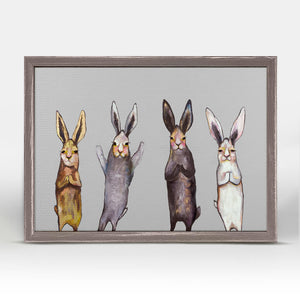 Four Bunnies On Grey - Mini Framed Canvas-Mini Framed Canvas-Jack and Jill Boutique