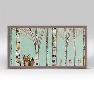 Fox and Rabbits - Mint Mini Framed Canvas-Mini Framed Canvas-Jack and Jill Boutique