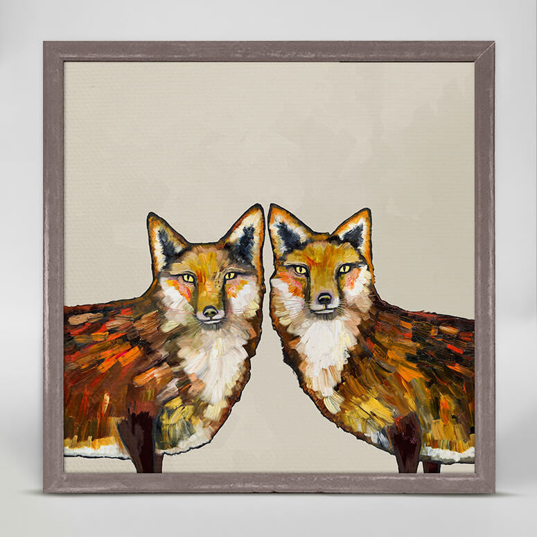 Fox Duo - Cream Mini Framed Canvas-Mini Framed Canvas-Jack and Jill Boutique
