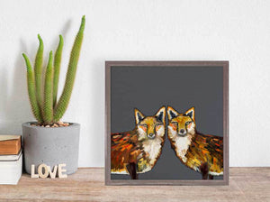 Fox Duo - Grey Mini Framed Canvas-Mini Framed Canvas-Jack and Jill Boutique