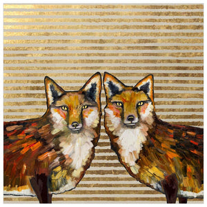 Fox Duo - Metallic Embellished Canvas Wall Art-Wall Art-18x18 Canvas-Jack and Jill Boutique