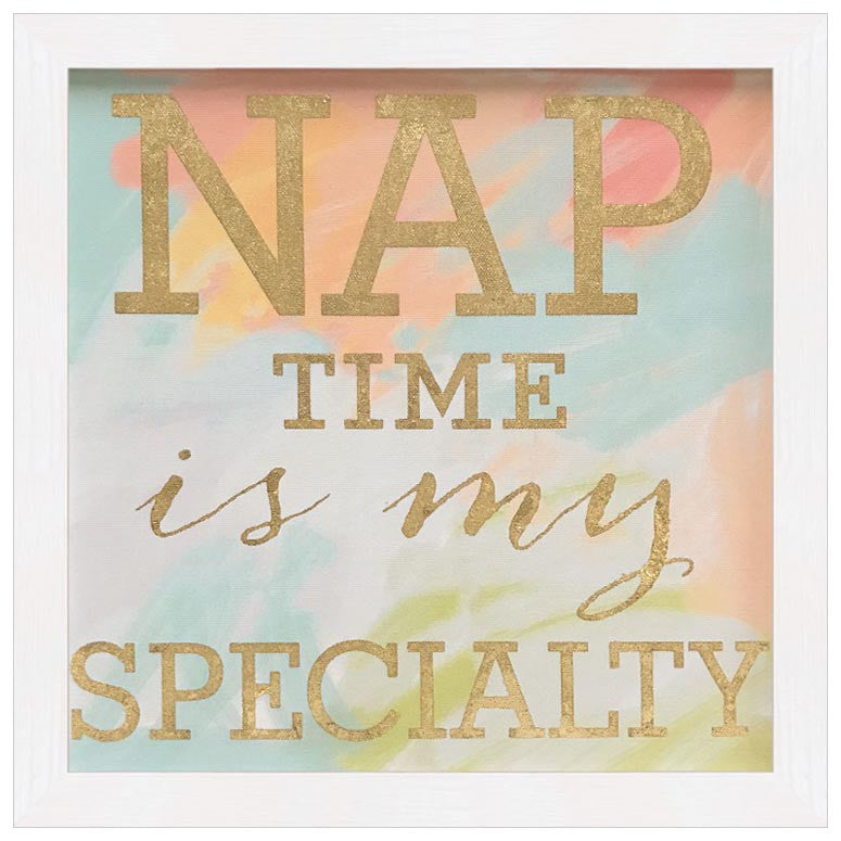 Framed Nap Time is My Specialty Pink - Metallic Embellished Canvas Wall Art-Wall Art-Jack and Jill Boutique