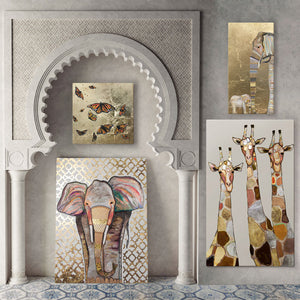 Three Giraffes on Cream - Metallic Embellished Canvas Wall Art-Wall Art-24x40 Canvas-Jack and Jill Boutique