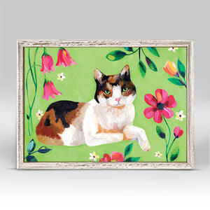 Garden Cat On Green - Mini Framed Canvas-Mini Framed Canvas-Jack and Jill Boutique