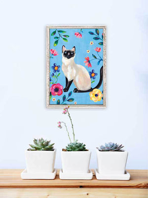 Garden Cat On Sky Blue - Mini Framed Canvas-Mini Framed Canvas-Jack and Jill Boutique