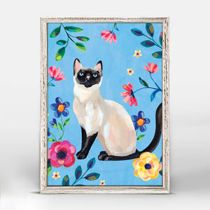 Garden Cat On Sky Blue - Mini Framed Canvas-Mini Framed Canvas-Jack and Jill Boutique
