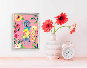 Garden Pup On Pink - Mini Framed Canvas-Mini Framed Canvas-Jack and Jill Boutique