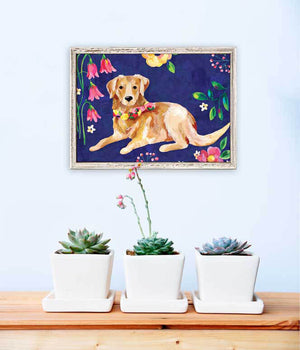 Garden Pup On Royal Blue - Mini Framed Canvas-Mini Framed Canvas-Jack and Jill Boutique
