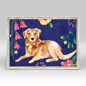 Garden Pup On Royal Blue - Mini Framed Canvas-Mini Framed Canvas-Jack and Jill Boutique