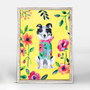 Garden Pup On Yellow - Mini Framed Canvas-Mini Framed Canvas-Jack and Jill Boutique
