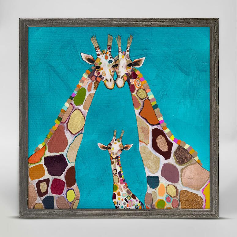 Giraffe Family In Turquoise - Mini Framed Canvas-Mini Framed Canvas-Jack and Jill Boutique