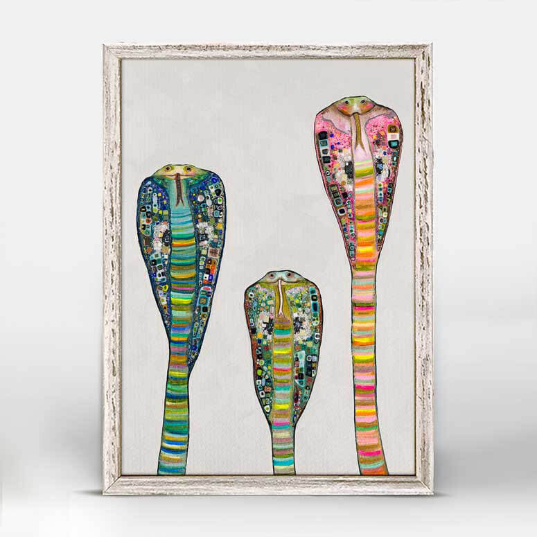 Glass Cobras On Soft Pewter - Mini Framed Canvas-Mini Framed Canvas-Jack and Jill Boutique