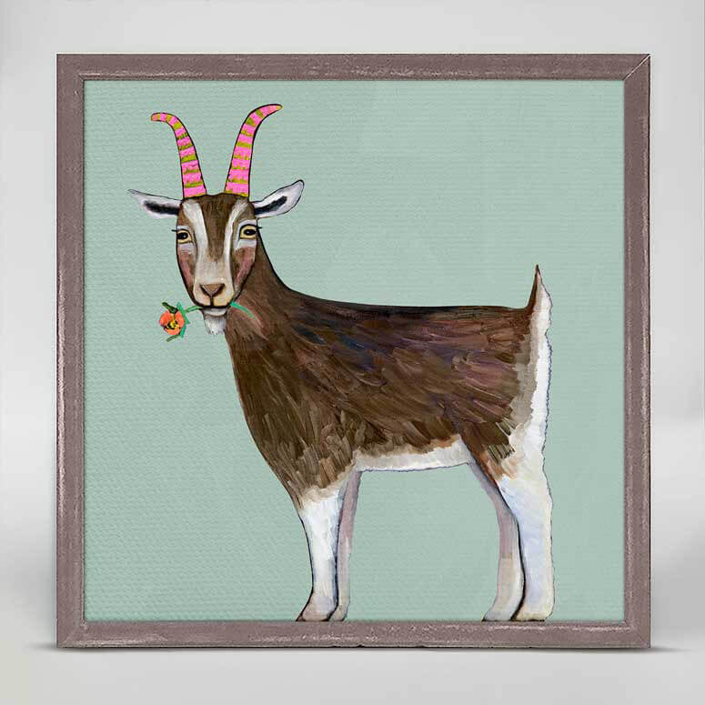 Goat With Flower - Mini Framed Canvas-Mini Framed Canvas-Jack and Jill Boutique