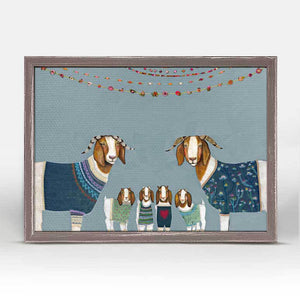 Goats In Sweaters - Blue Mini Framed Canvas-Mini Framed Canvas-Jack and Jill Boutique