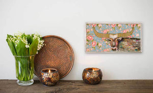 Golden Bull - Floral Mini Framed Canvas-Mini Framed Canvas-Jack and Jill Boutique