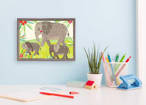 Happy Elephant Herd - Mini Framed Canvas-Mini Framed Canvas-Jack and Jill Boutique