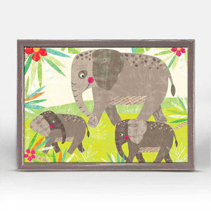 Happy Elephant Herd - Mini Framed Canvas-Mini Framed Canvas-Jack and Jill Boutique